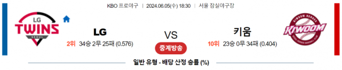 6월 5일 18:30 KBO LG : 키움