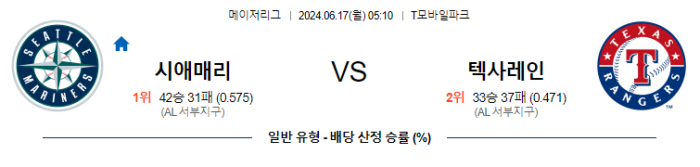 06월 17일 시애틀 vs 텍사스 MLB , 스포츠분석